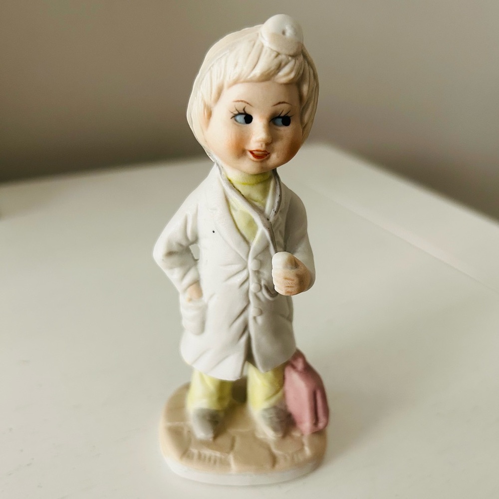 Vintage Doctor Nurse Figurine with Pink Bag